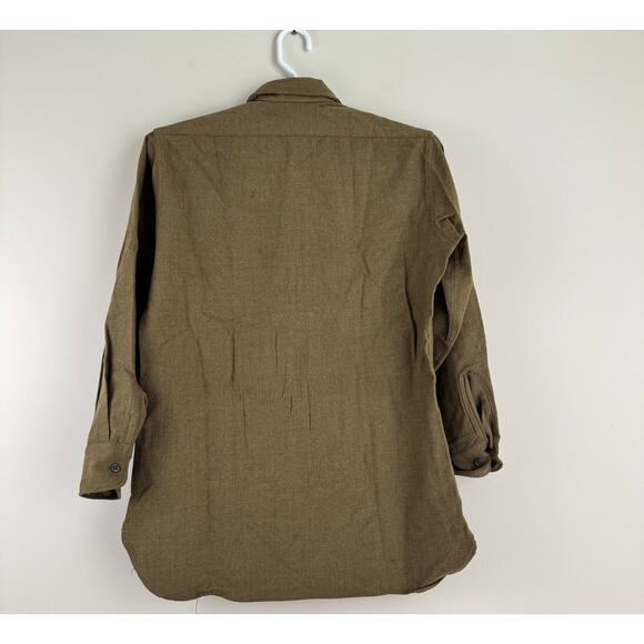 WWII Vtg Wool Shirt US Military Olive Drab Khaki Button Placket Sz 15/32 READ - Picture 2 of 16